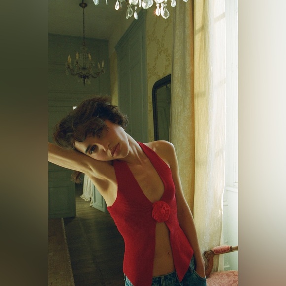 NEW | With Jean | Rose Halter Top in Red - Size L - Picture 2 of 11